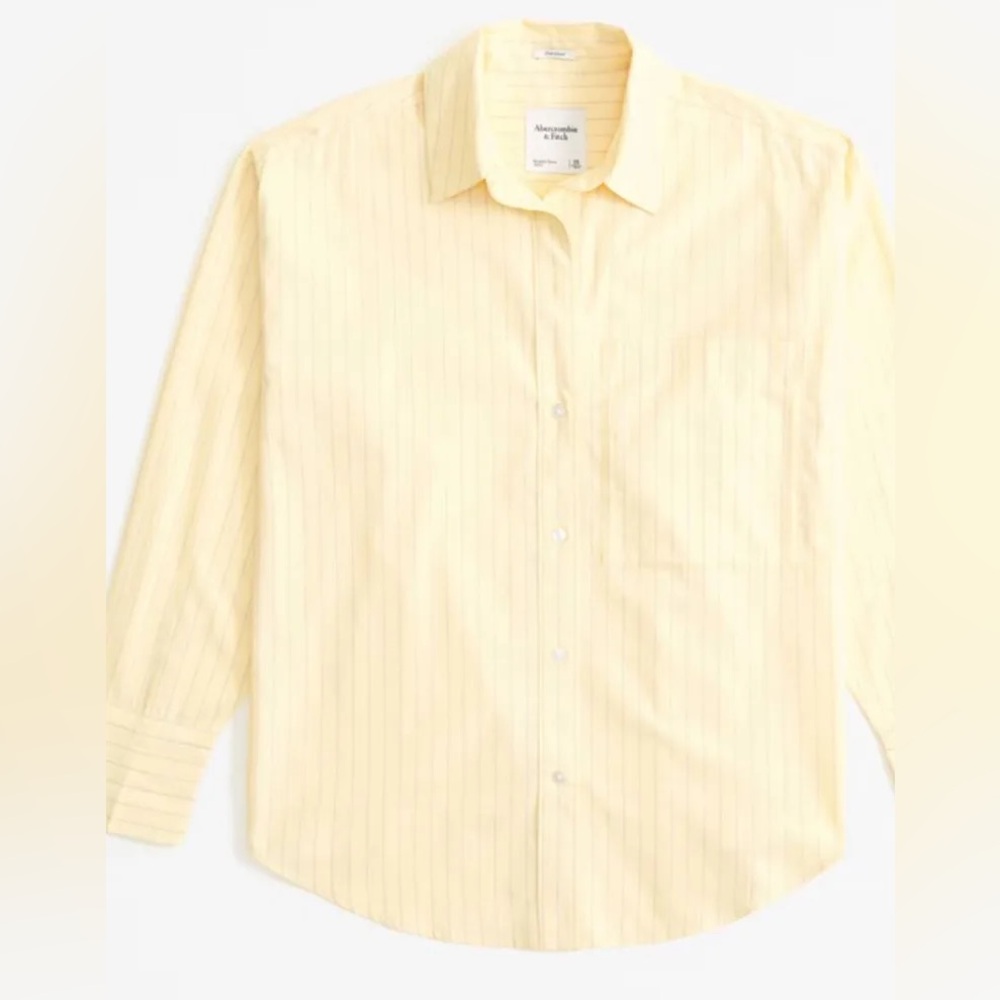 ❤️‍🔥BOGO FREE Abercrombie & Fitch Oversized Pastel Yellow Stripped Button Up